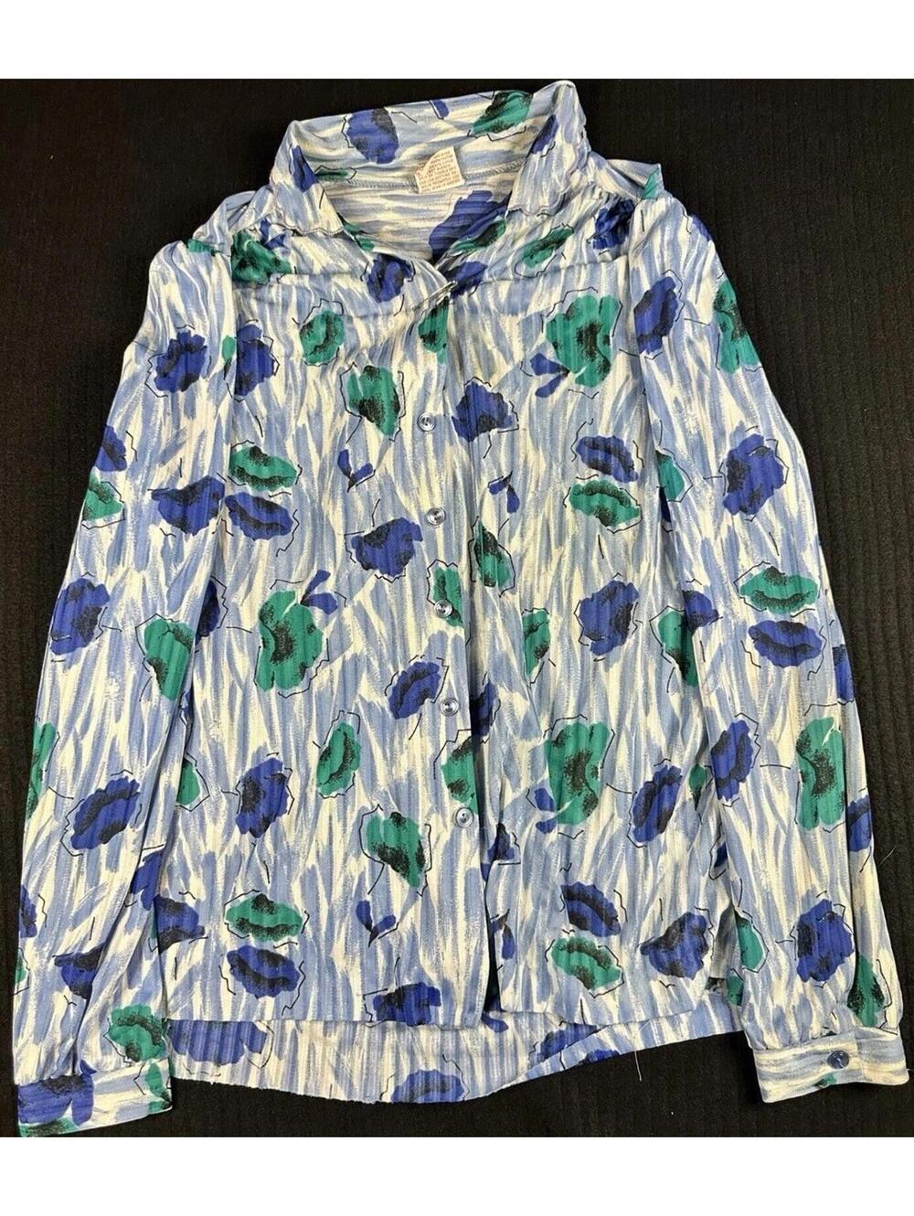 💙 Vintage Graff Californiawear Abstract Bottom Front Blouse L 80/90’s 💚